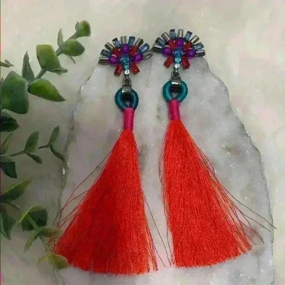 Eva | Long Tassel Crystal Statement Earrings - Picture 5 of 8